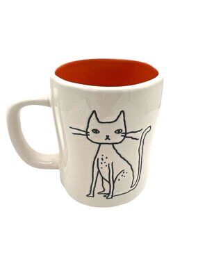 Rae Dunn Scaredy Cat Halloween Mug White Orange Interior Cat Graphic Magenta